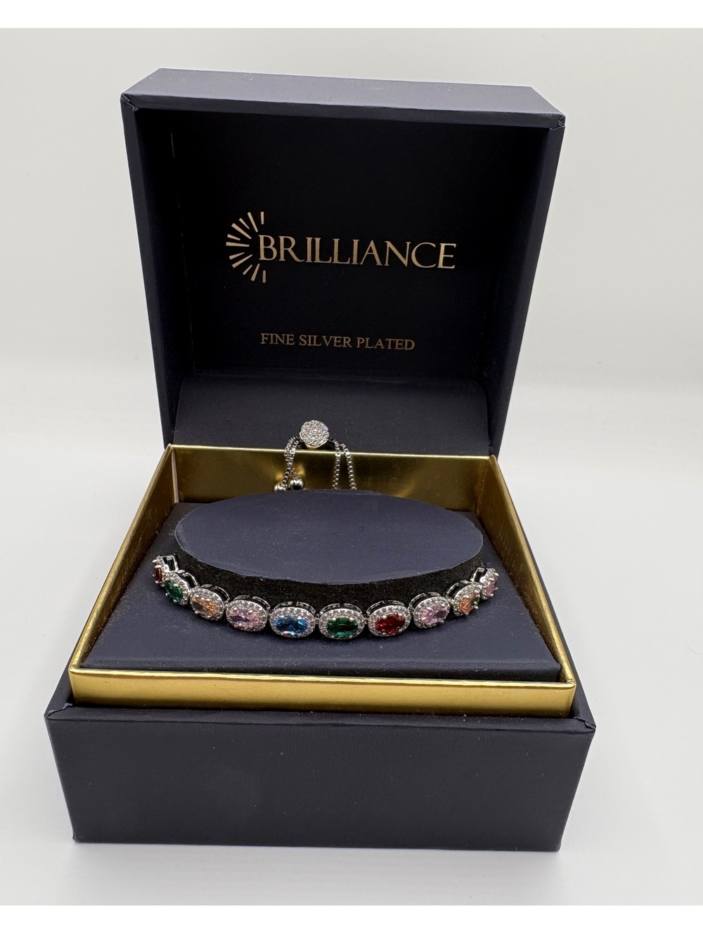 Brilliance Fine Silver Plated Multicolor Gemstone Adjustable Bracelet in Giftbox